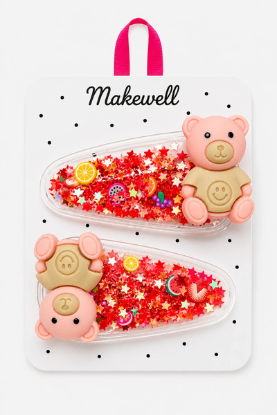 MakeWell 2-Piece Children's Snap Clips with Teddy Bear Figures – Red Glitter ...