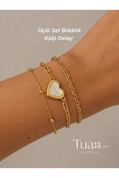 Tuan Collection Triple Bracelet Set Heart Figure Elegant Heart Bracelet Gold ...