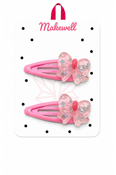 MakeWell Pink Bow Detailed Snap Clip Set – Glittery Star Patterned Girls' Hai...