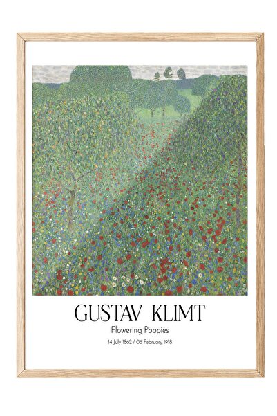 Postifull Gustav Klimt - Cvetaće makove, slika u drvenom okviru, umetnička se...