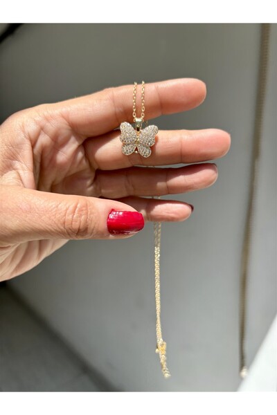 Gözde Tasarım Butik Women's Gold Color Steel Stone Butterfly Necklace