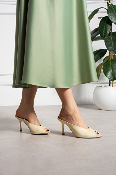 Mio Styllo Carol Tereyağ Matte Open Toe Women's Heelled Slippers