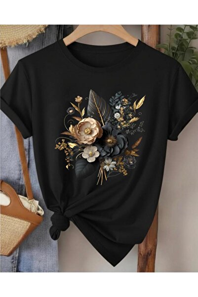 NIGRUM PARDUS New Season Black Flower Bouquet Printed 100% Cotton Large Size ...
