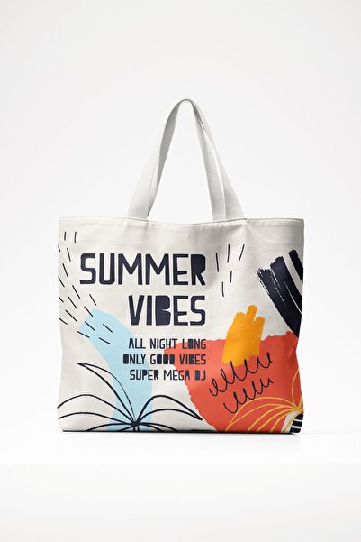 Ulu Home حقيبة كتف نسائية من القطن للشاطئ والاستخدام اليومي من Summer Vibes