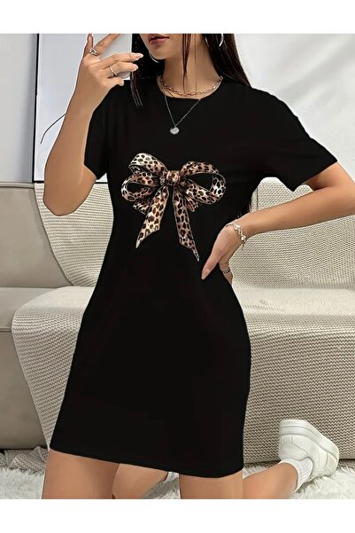 NIGRUM PARDUS Leopard Ribbon Printed 100% Cotton Short Sleeved Summer Plus Size Women's Sports Dress