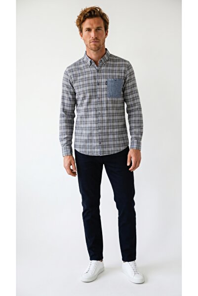 Klothy Men's Long Sleeve Plaid Linen Shirt 2402
