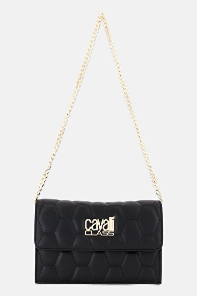 Cavalli Class Women Brand Logo Shoulder Bag, Black