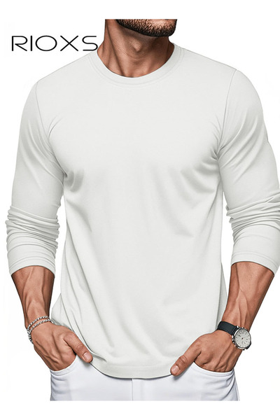 RIOXS Men's T-Shirt, Classic Round Neck Long Sleeve Tops for Men, Soft Cotton...
