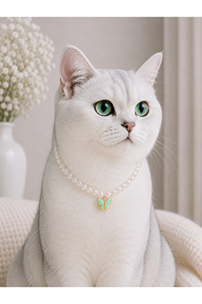 HALHALMILL Green Dangle Pearl Cat Necklace