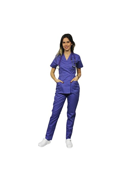 RUNI Costum medical mov, cu bluza tip kimono si pantaloni cu elastic