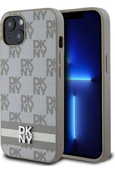 Dkny Θήκη από δερματίνη PU με καρό σχέδιο και ρίγες για iPhone 13, Μπεζ, Κωδι...