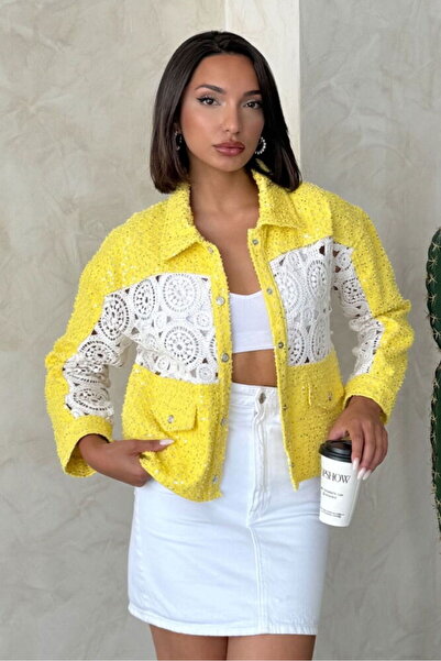 VERYMODA Lace Detailed Denim Jacket - Yellow |   F1758