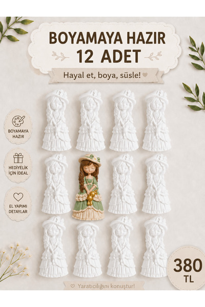 12 adet Boyamaya hazır prenses ham obje