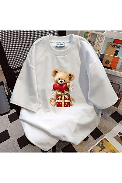 121 Teddy Bear Hugging Red Heart Pattern Iron on Patch Heat Transfer Sticker ...