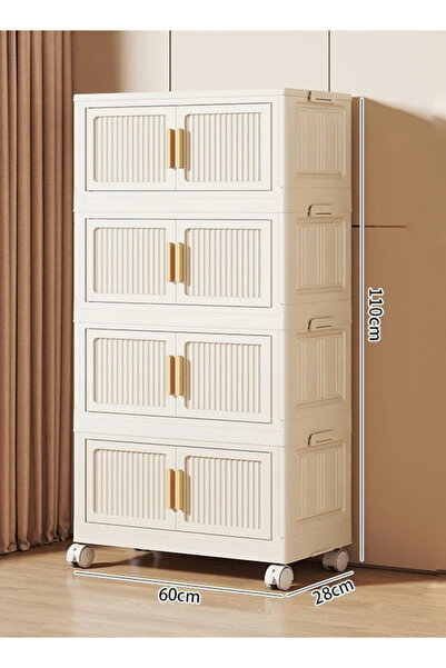 CozyWorld Foldable Storage Cabinet with Double Doors & Wheels, Stackable Plas...