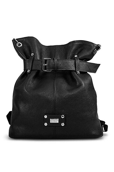 Hunter Γυναικεία δερμάτινη τσάντα πλάτης τύπου bucket – Μαύρη