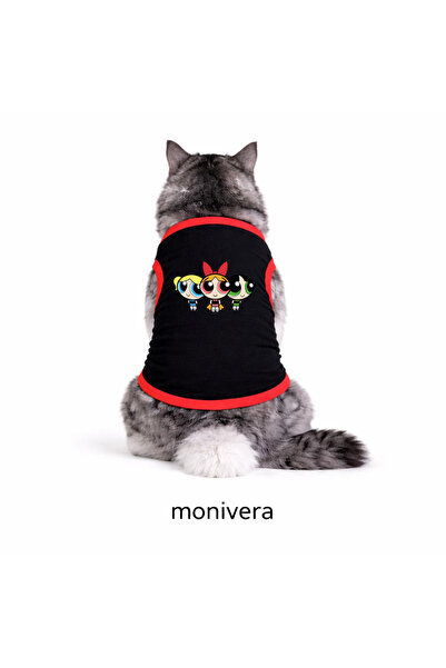 Modetra New Season Powerpuff Girls Printed Black Color Ribbed Cat Outfit - At...