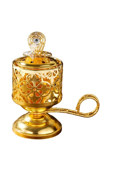 Leski Incense Burner with Charcoal, Leski, Gold Metal, Middle Eastern Style, ...