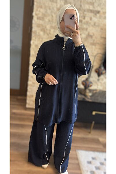 MİMİ Luxury Wear Women's Piping Detailed Zippered Hijab Double Set