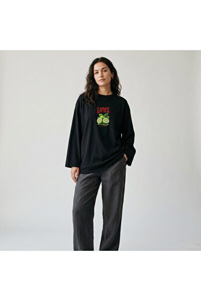 Grafftee Clothing Μαύρο μπλουζάκι Nubarco Oversize με φαρδιά γραμμή, μακρυμάν...