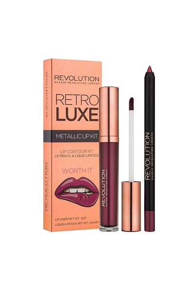 Makeup Revolution London Set: Retro Luxe, Ruj lichid metalic, Worth It, 5.5 m...