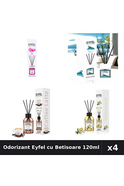 Eyfel Top Bottom Set of 4 Room Air Fresheners with Sticks 120ml - Bubble Gum,...