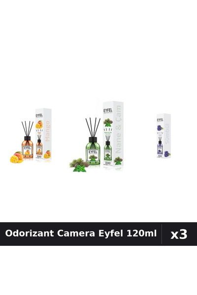 Eyfel Set 3 Odorizant Camera cu Betisoare - Mango, Pin Si Menta, Zambile 120ml