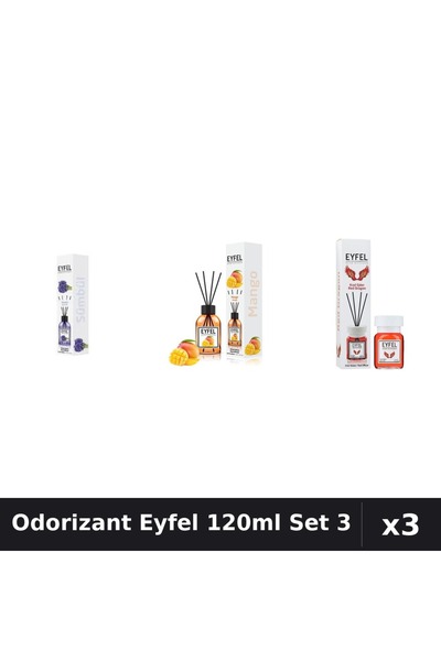 Eyfel Set 3 Odorizante Camera cu Betisoare - Zambile, Mango, Red Dragon 120ml