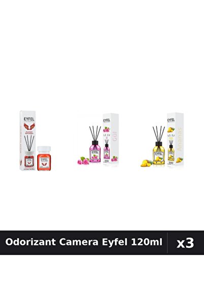 Eyfel Set 3 Odorizant Camera cu Betisoare 120ml - Red Dragon, Trandafir, Ananas