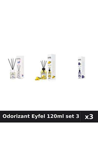 Eyfel Set 3 Odorizant Cameră cu Betișoare 120ml - Orhidee, Ananas, Zambile