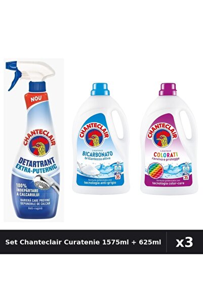 Chanteclair Set 3 Detergent Lichid Rufe 1575ml + Detartrant 625ml - Bicarbona...