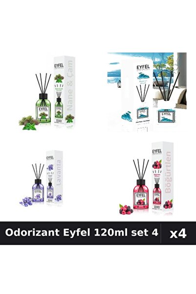 Eyfel Set 4 Odorizante Camera cu Betisoare 120ml - Lavanda, Ocean, Pin Menta,...
