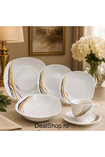dealshopromania Porcelain Tableware Set 31 Pieces for 6 People with Coffee Cu...