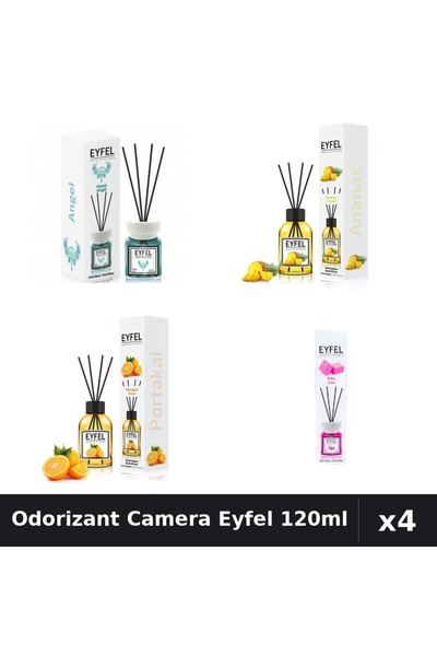 Eyfel Set 4 Odorizant Camera cu Betisoare 120ml - Angel, Ananas, Portocala, B...