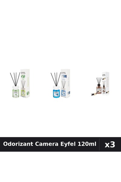 Eyfel Set 3 Odorizante Camera cu Betisoare - Cool Water, Iasomie, Vanilie 120ml