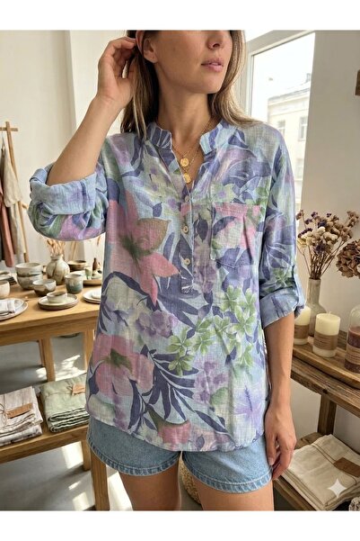 AYASOFYA OTANTIK Women's Italian Three-Button Collar Floral Pattern Pocketed ...