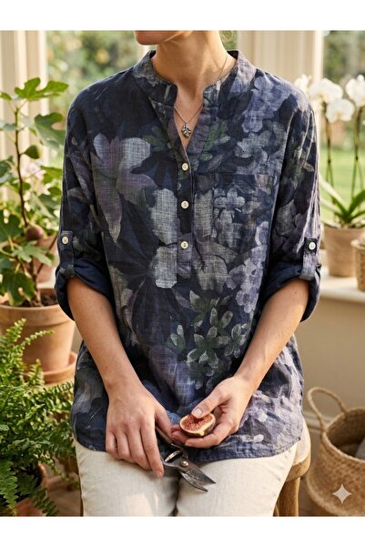 AYASOFYA OTANTIK Women's Italian Three-Button Collar Floral Pattern Pocketed ...