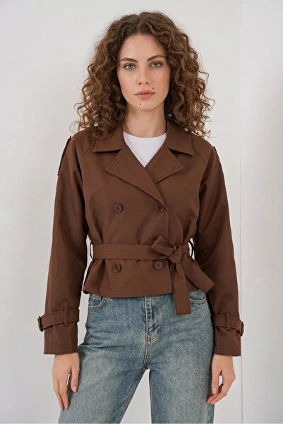 buğrahayalin Women's Classic Collar Belted Brown Trench Coat