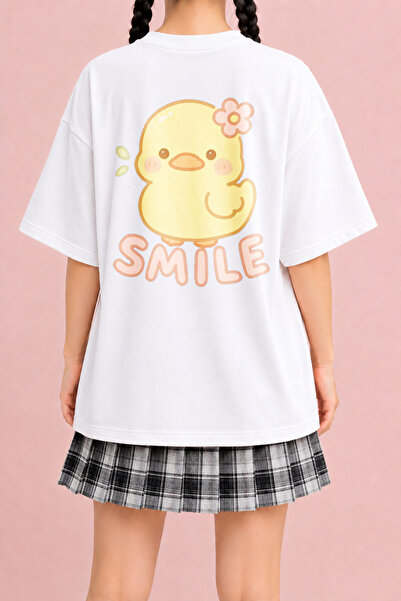 Velostra Women's Cute Smile Duck Printed Oversize Crew Neck Cotton Casual Com...