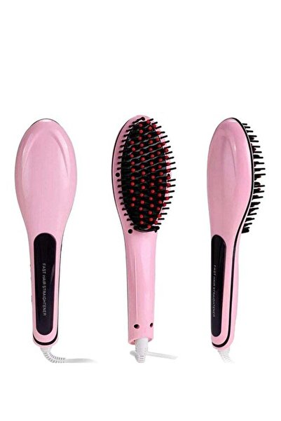 Generic Fast Hair Straightener Brush With Temperature Pink