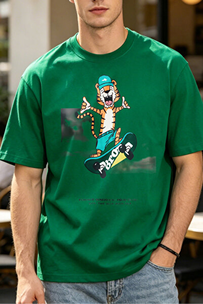 Fleck Casual Style T Shirts For Men Cartoon Tiger Skateboarding Mens Printed ...