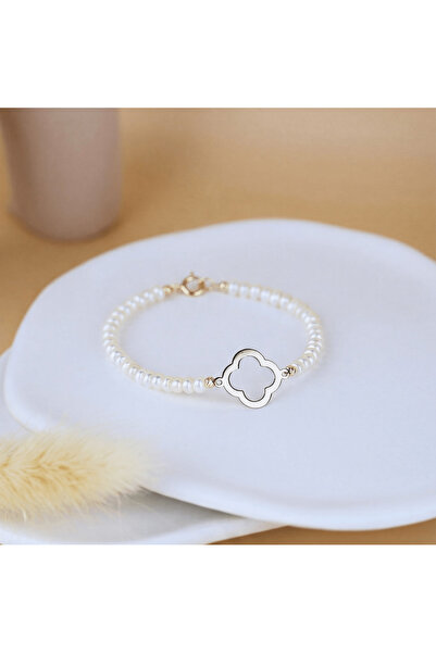 BLACK SWAN Bijoux Bratara Clover din perle naturale de cultura si Aur 14K