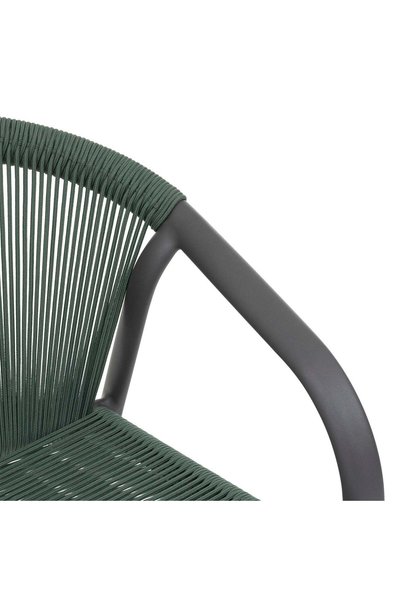 Hesperide Scaun de grădină stivuibil Riu, verde măsliniu și grafit, fabricat din aluminiu acoperit cu epoxid.