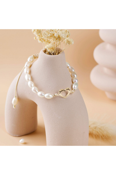 BLACK SWAN Bijoux Bratara din perle de cultura si inima din aur 14K, bilute a...