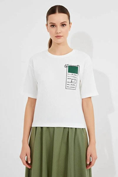 Efnaz style Women's Round Neck Basic Printed Green T-Shirt