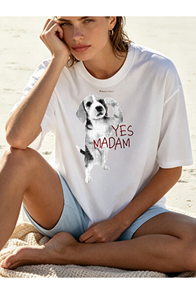 Fleck تي شيرت نسائي بطباعة جرافيك Dog Yes Madam، نمط صيفي كاجوال