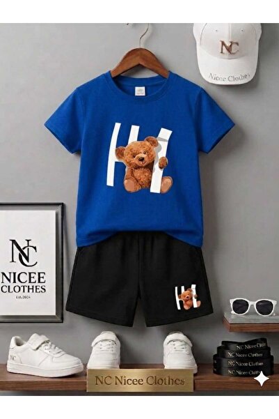 NC Nicee Clothes LETNJA DEČJA MAJICA I KRATKE HLAČE UNISEKS (S TISKOM MEDVJED...