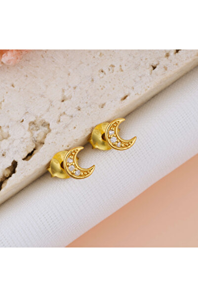 BLACK SWAN Bijoux Diamond Crescent Earrings — 925 Sterling Silver, 24K Gold P...