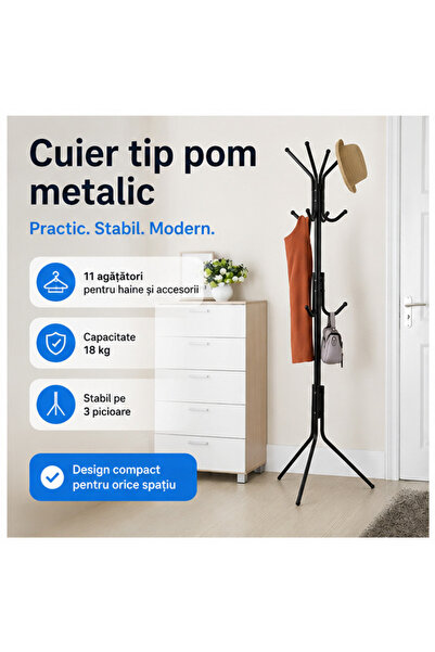 OEM Cuier Tip Pom Metalic – Design Modern Compact, 11 Agățători și Stabilitat...