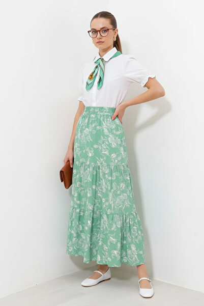 Generic Brand Women's Floral Patterned Viscose Green Skirt